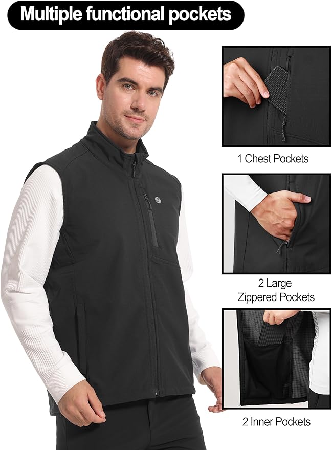 KUTOOK Men’s Softshell Sleeveless Jacket Winter Warm Fleece Outerwear Vests for Cycling Golf Hiking