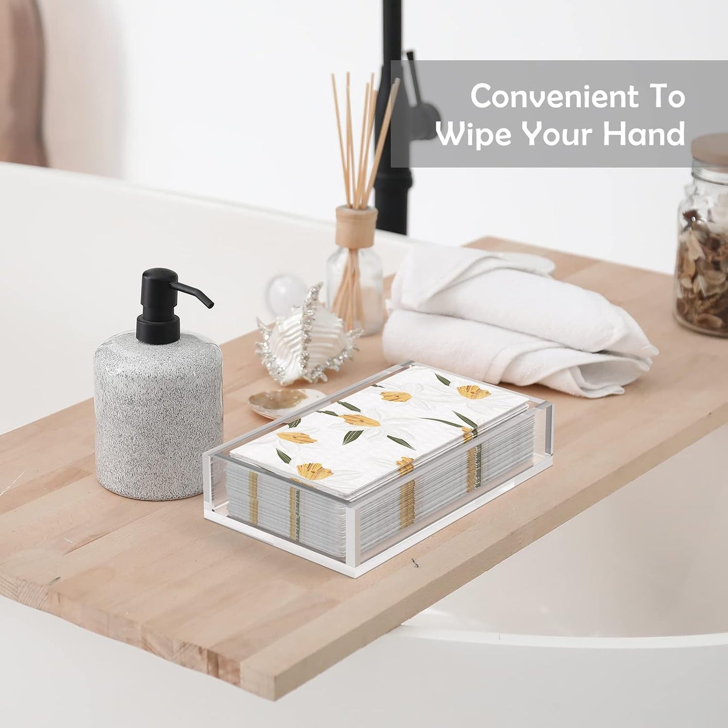 Napkin Holder, 8mm Thicken Clear Acrylic Tray for Disposable Hand Towels, Bathroom Vanity Organizer Tray Guest Paper Towels holder Lucite Tray for Bathroom, Business, Restaurant, Hotel