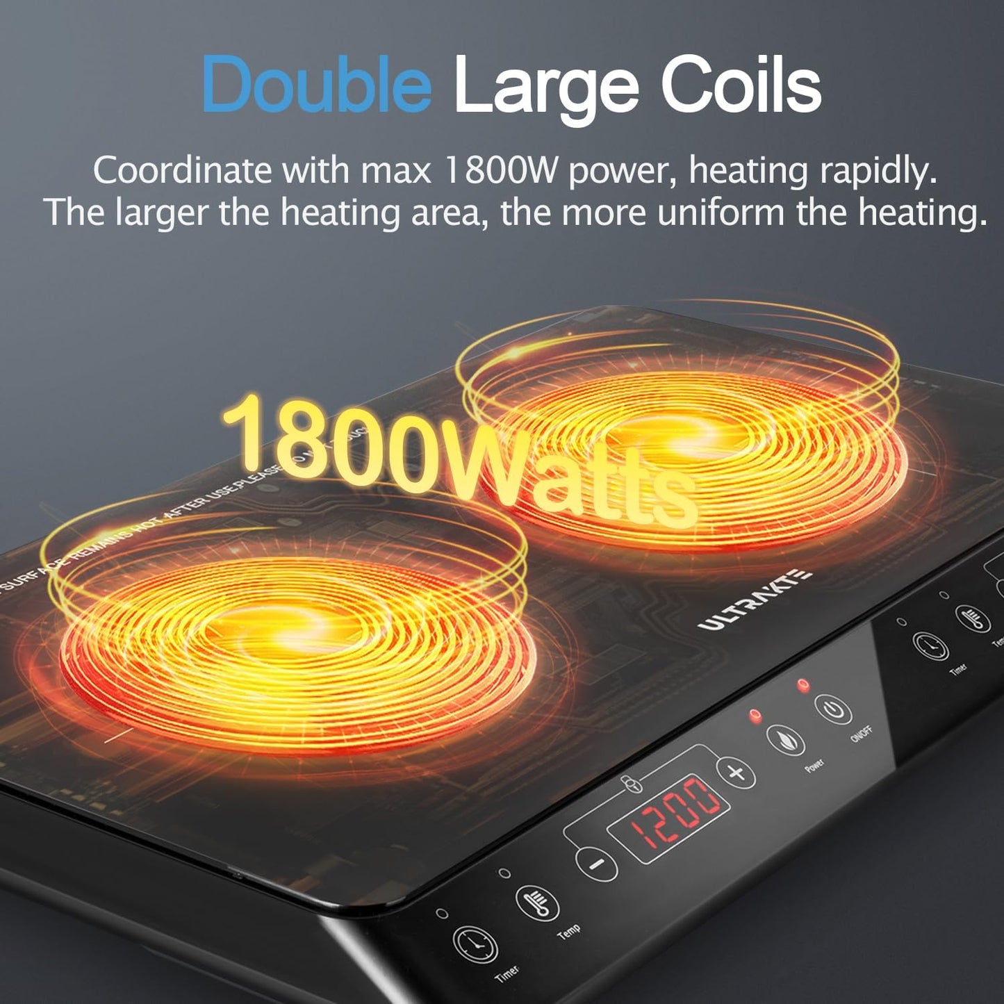 Double Induction Cooktop, ULTRAKTE Portable Dual Countertop Burner with Sensor Touch, 1800W Induction Cooktop 2 Burner, Electric Countertop Cooker with 10 Temp & Power Levels, 8-Hour Timer,Safety Lock