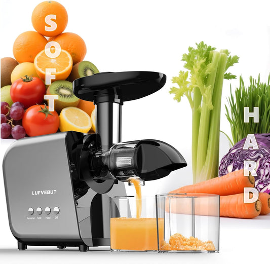 Celery Juicer Machine with Reverse Function, Cold Press Slow Masticating Juicer for Soft & Hard Vegetable Fruit Carrot Ginger Orange Juicer 250W High Power & High Juice Yield, Easy to Clean, BPA-Free