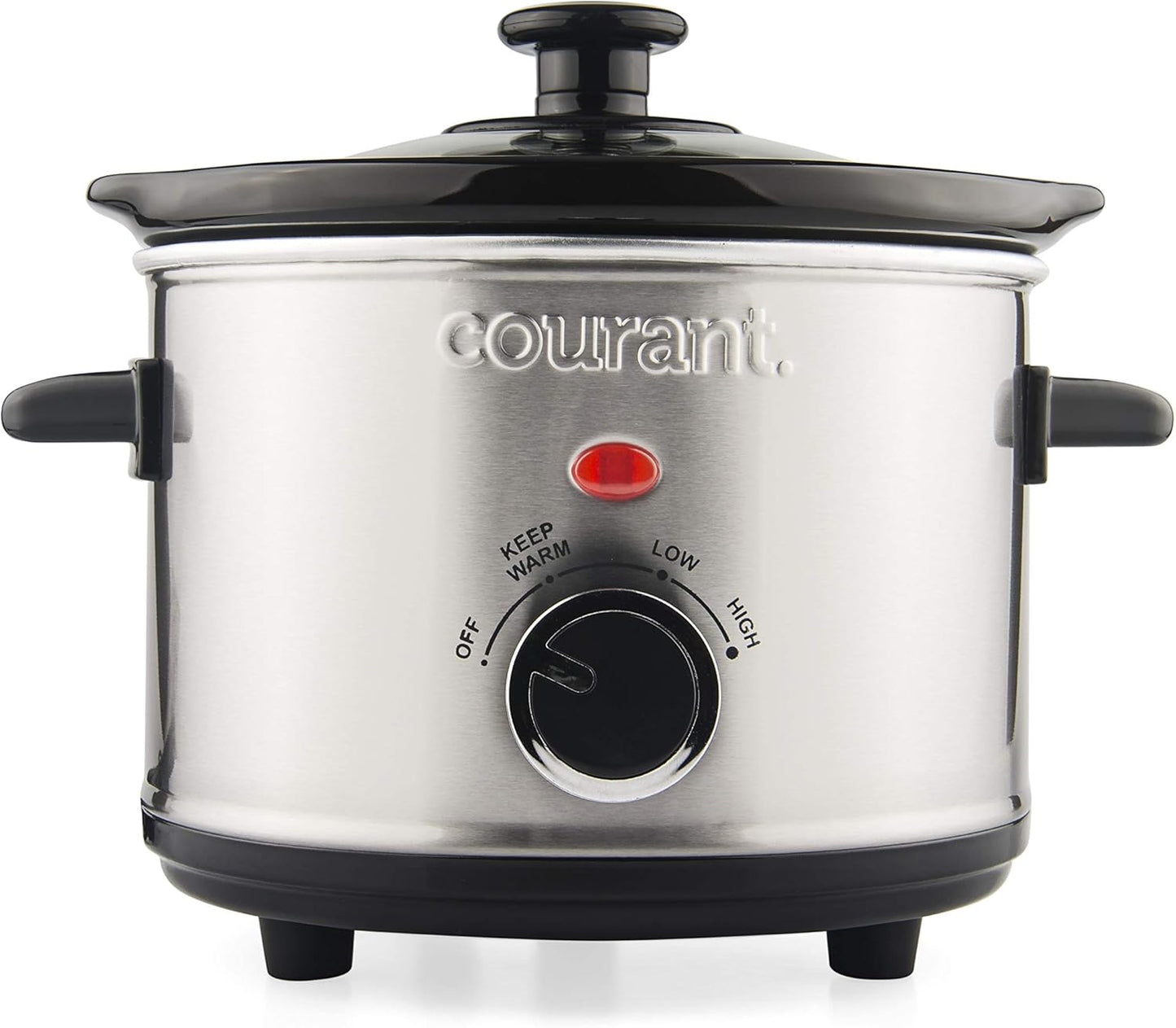 Courant Small Slow Cooker 1.6 QT, 3 Heat Settings, Removable Ceramic Pot" Easy Clean, Dishwasher Safe, Mini Slow Cooker, Stainless Steel