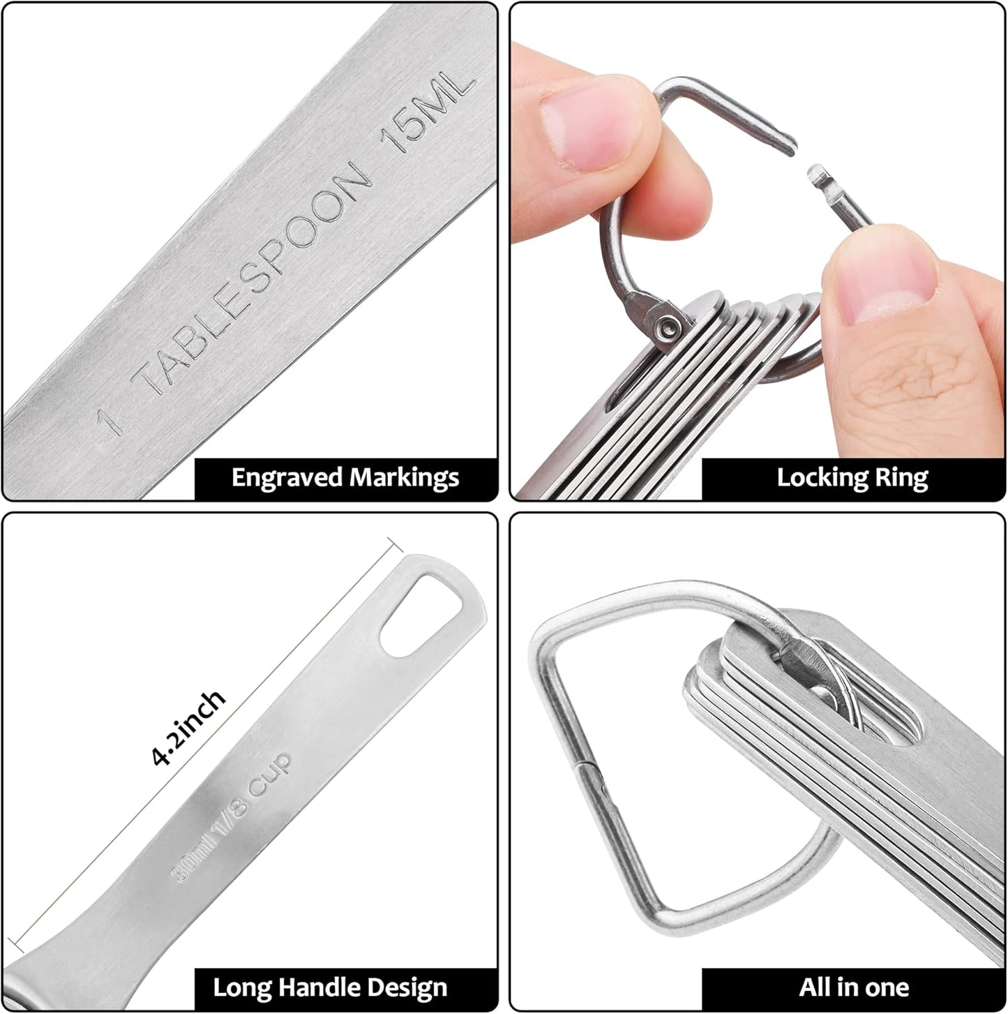 Measuring Cups and Spoons Set of 15 Pcs, 7 Stainless Steel Stackable Heavy Measuring Cups, 8 Measuring Spoons, Metal Measuring Spoons and Cups for Dry or Wet Ingredients During Baking.