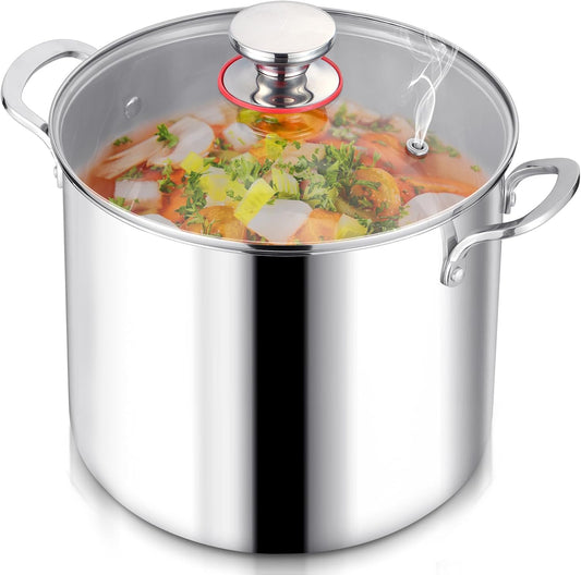 LIANYU 12QT 18/10 Stainless Steel Stockpot with Lid, Large Cooking Soup Pot, Big Cookware, 12 Quart Tall Canning Pasta Induction Pot with Measuring Mark for Boiling Strew Simmer