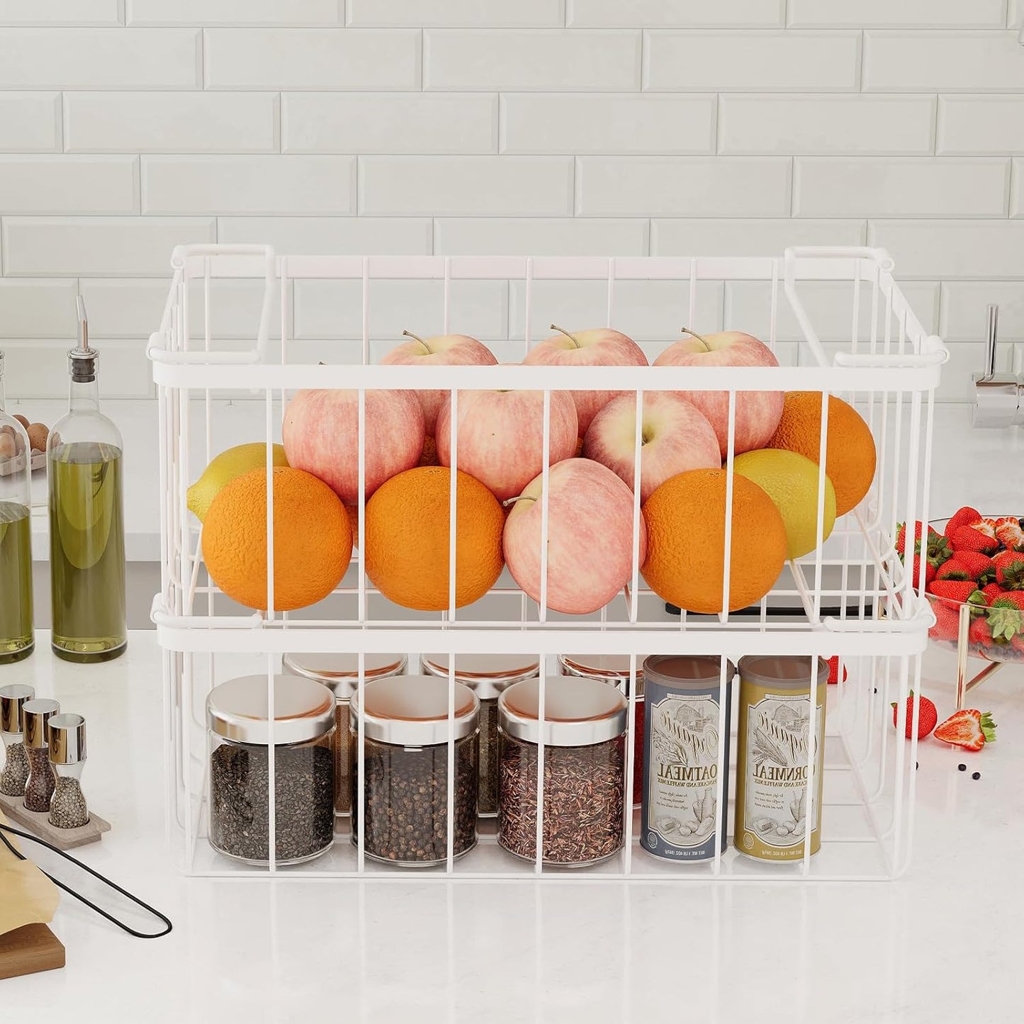 Freezer Storage Organize Baskets - 4 Pack Stackable Deep Freezer Organizer Bins for Most 7 Cu.FT Chest Freezer with Handles, Sturdy but Light, Metal Coated, Add Space, Easy to Reach