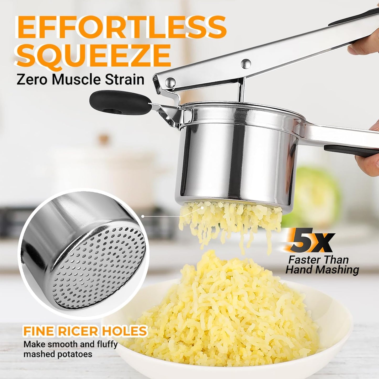 Potato Ricer 15oz, Heavy Duty Stainless Steel Potato Masher with 3 Interchangeable Discs, Large Masher and Ricer Kitchen Tool for Mashed Potatoes, Spaetzle Noodle Maker, Potato Press
