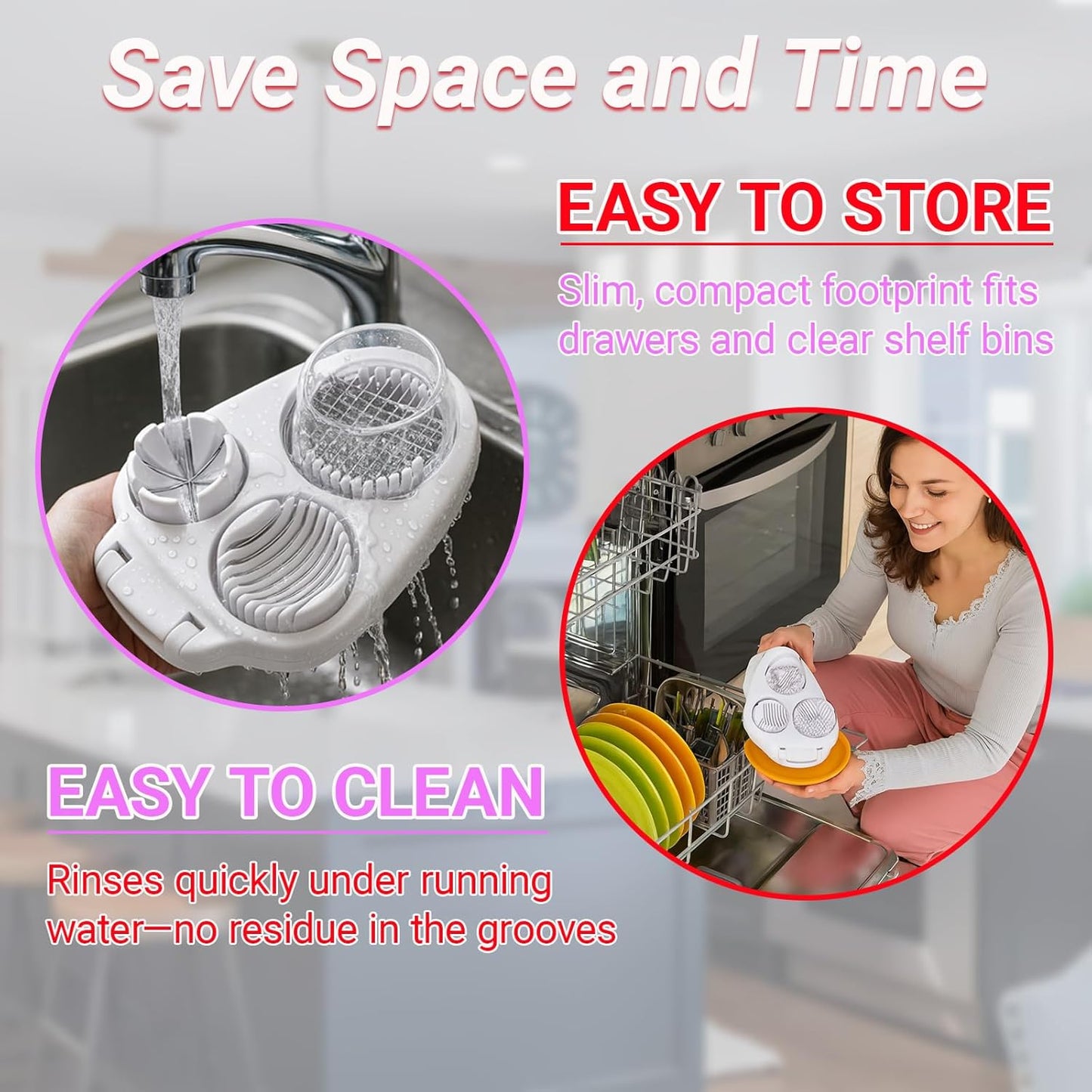 3 In 1 Egg Slicer, Stainless Steel Multipurpose Egg Cutter, 3 Way Egg Dicer for Hard Boiled Eggs, Grape and Tomato Chopper for Strawberry, Salad, Fruit and Vegetable (Yellow)