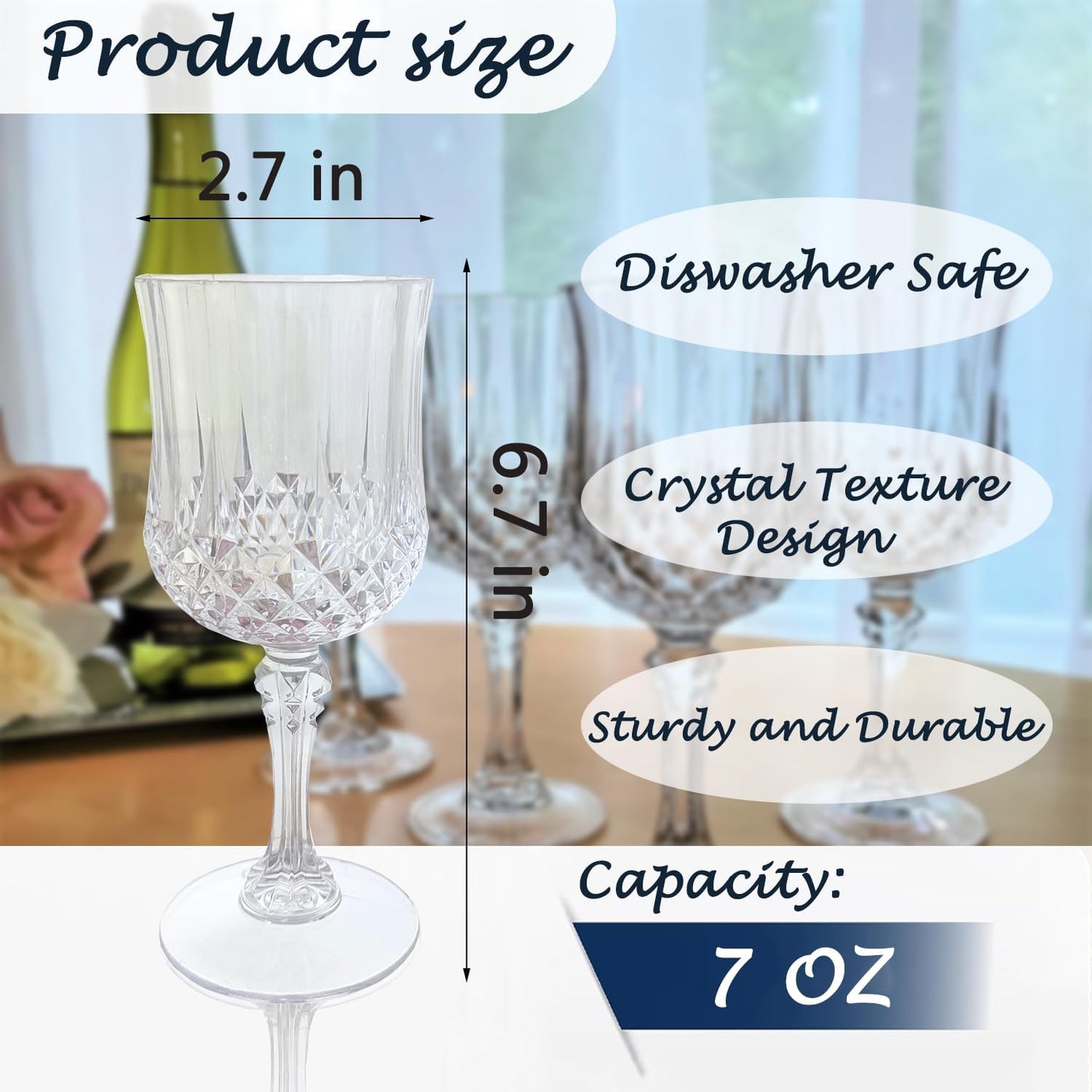 Plastic Wine Glasses，Plastic Goblets Vintage Style Cordial Drinking Glasses for Wedding Reception, Grand Event Party Supplies (24, transparent)
