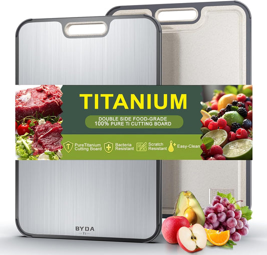 Titanium Cutting Board for Kitchen,Double Sided FoodGrade,Pure Titanium&Wheat Straw PP,Non-Toxic,Non-Slip,Dishwasher Safe,Ideal for Meat,Vegetables,Fruit