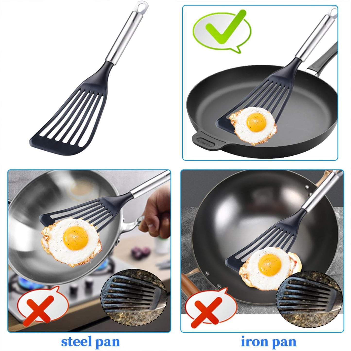 KSENDALO Fish Spatula for Nonstick Pans 2-Pack - Thin Turner for Eggs & Fish | LFGB Nylon, 10,000+ Reviews | Dishwasher Safe