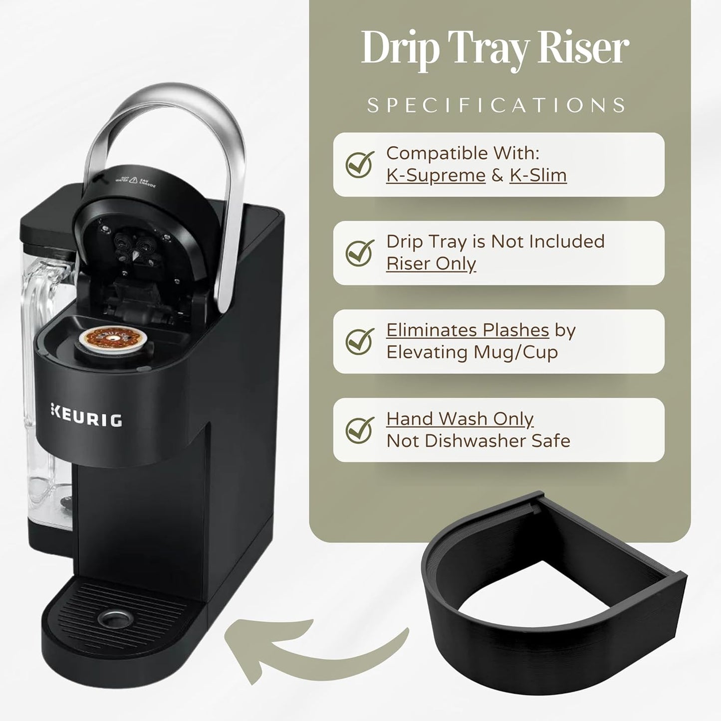Drip Tray Mug/Cup Riser Made for the Keurig to Reduce Splashes - Riser Only (White, K-Slim 1.7 inches Tall)