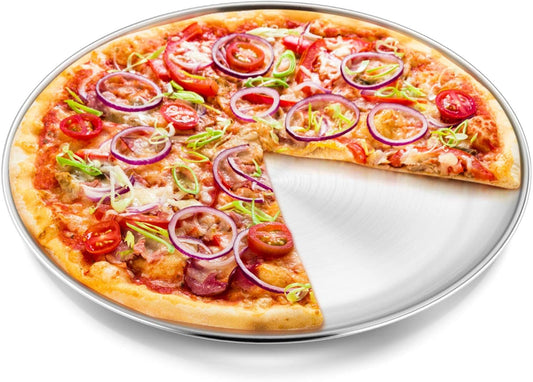 P&P CHEF Pizza Pan Bakeware for Home Kitchen, Stainless Steel Pizza Tray for Baking Pizza, Healthy & Reusable & Easy Clean, Oven & Freezer Safe, 13.5 Inch & Silver