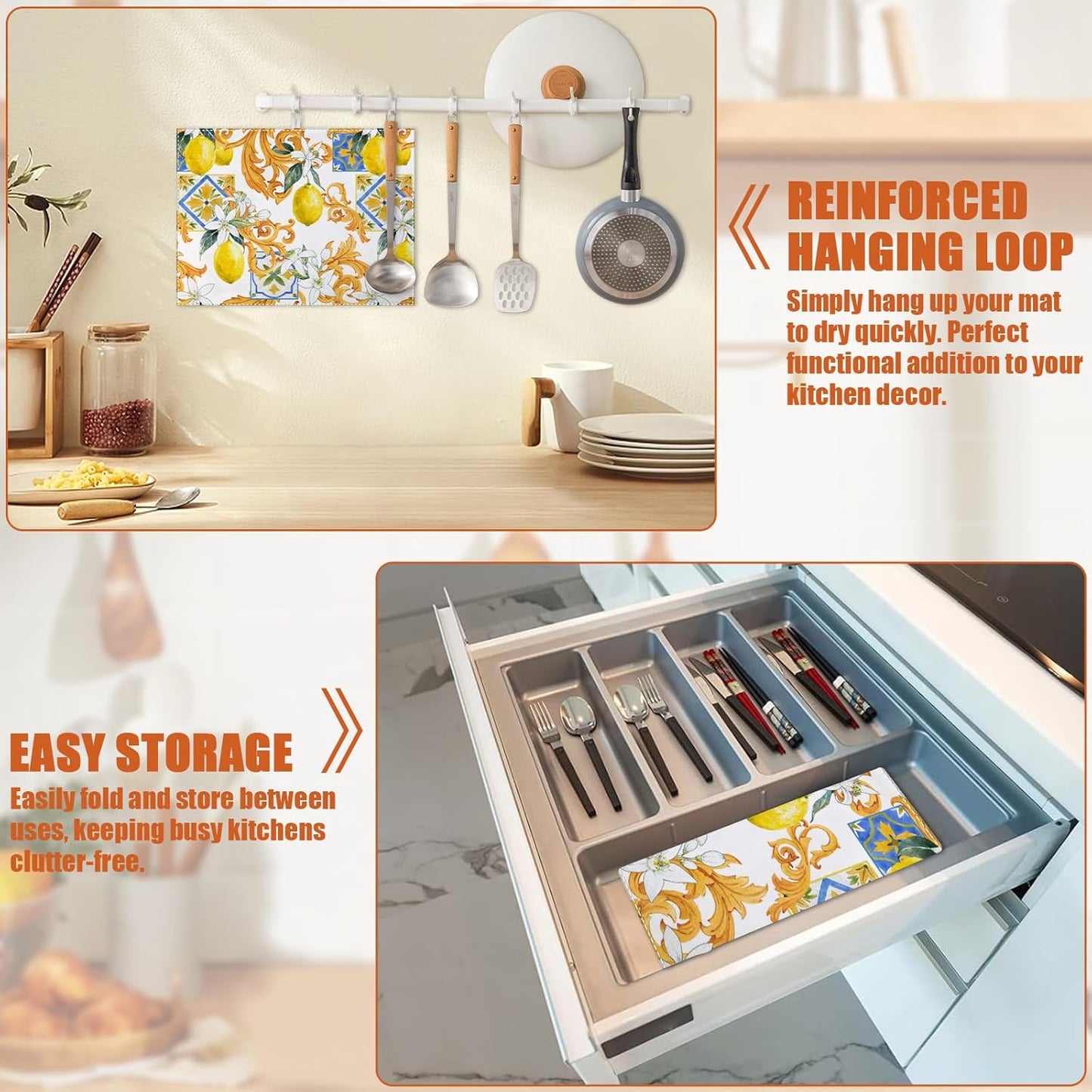 Watercolor Lemon Dish Drying Mat for Kitchen Counter Microfiber Absorbent Dish Kitchen Drying Mat Draining Reusable Washable for Dishes/Utensils/Counterto