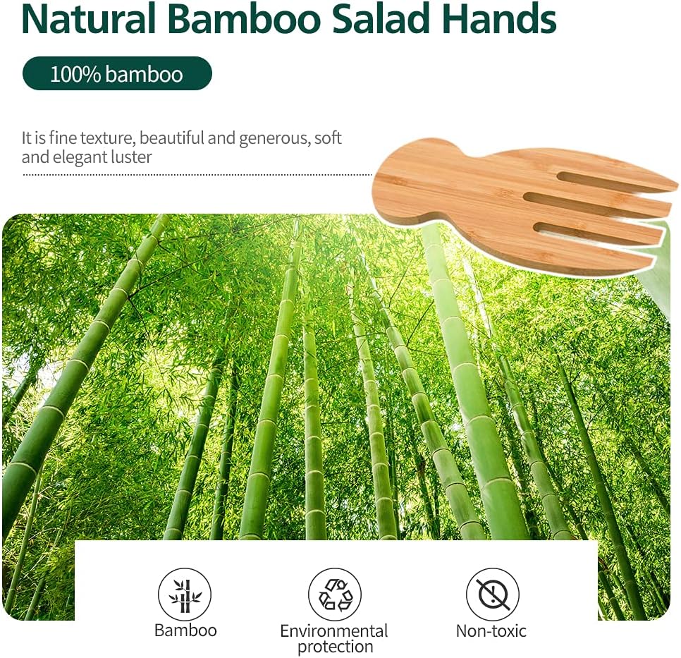 Bamboo Salad Hands, 2pcs 7.1in Bamboo Salad Server, Bamboo Kitchen Helper With Smooth Surface by Hand Grinding, Salad Claws Set for Serving Salad, Pasta, Fruit on Your Kitchen (2pcs Salad Hand)