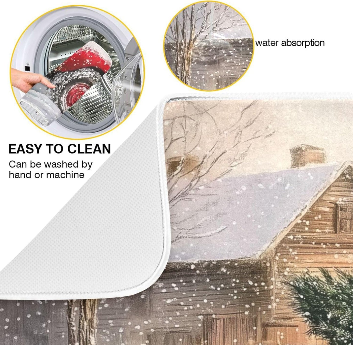 Red Christmas Truck Dish Drying Mat for Kitchen Counter Absorbent Microfiber Drying Pad, Medium 16x18 in, Reversible Drainer Mats