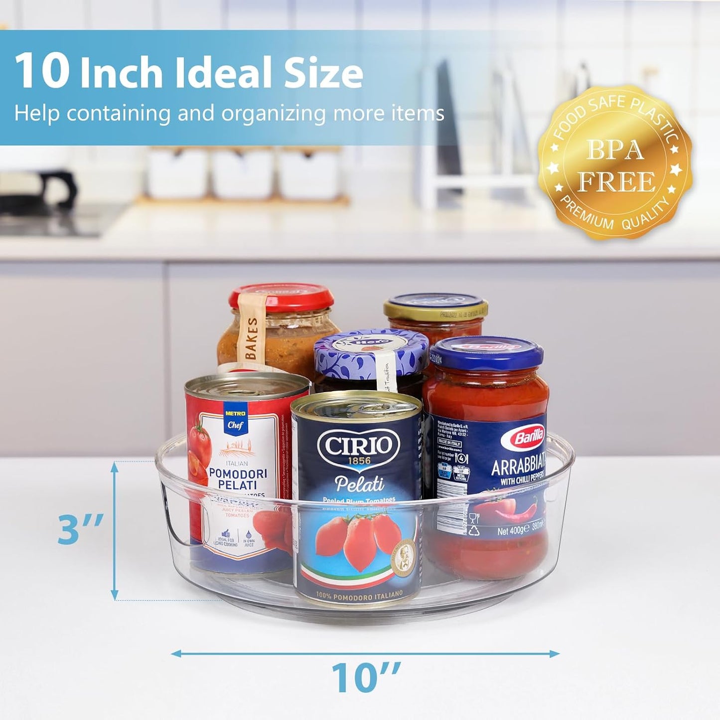 GUZON 6 Pack Lazy Susan Turntable for Cabinet, 10 Inch Lazy Susan Organizer with Handles and High Sides, Clear Rotating Organizer for Kitchen, Pantry, Dresser, Refrigerator, Bathroom, Table, Fridge