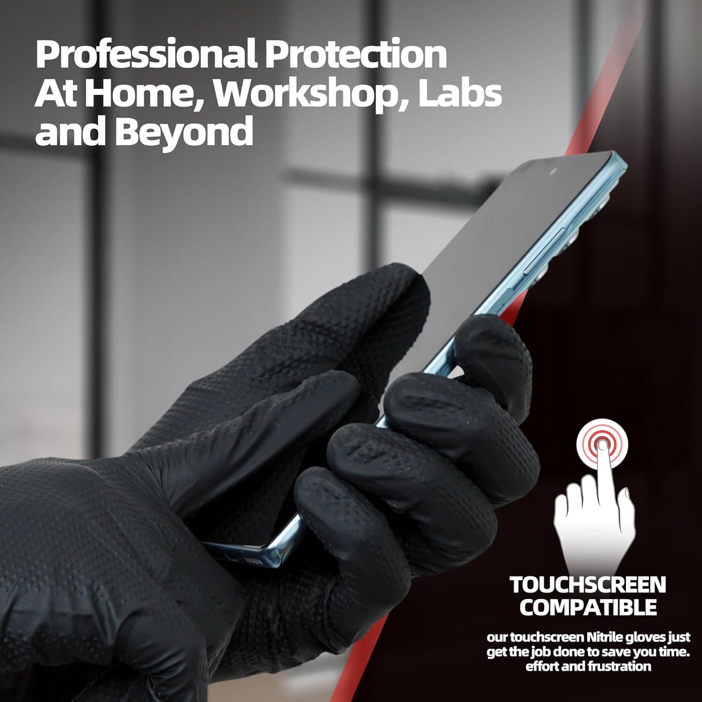 Jointown Basic Heavy Duty Nitrile Gloves, Mechanic Gloves 8 Mil Nitrile Disposable, with Raised Diamond Texture, Case of 500, Black, Medium