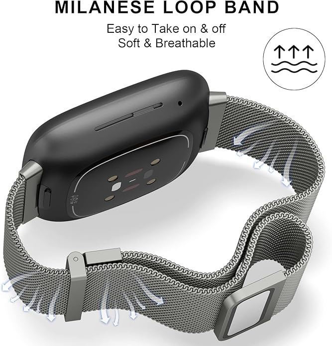 Meliya Metal Band for Fitbit Sense 2 / Sense Bands, Fitbit Versa 4 / Versa 3 Bands Women Men, Stainless Steel Mesh Magnetic Replacement Bracelet Strap for Fitbit Sense 2 / Versa 4 Smartwatch