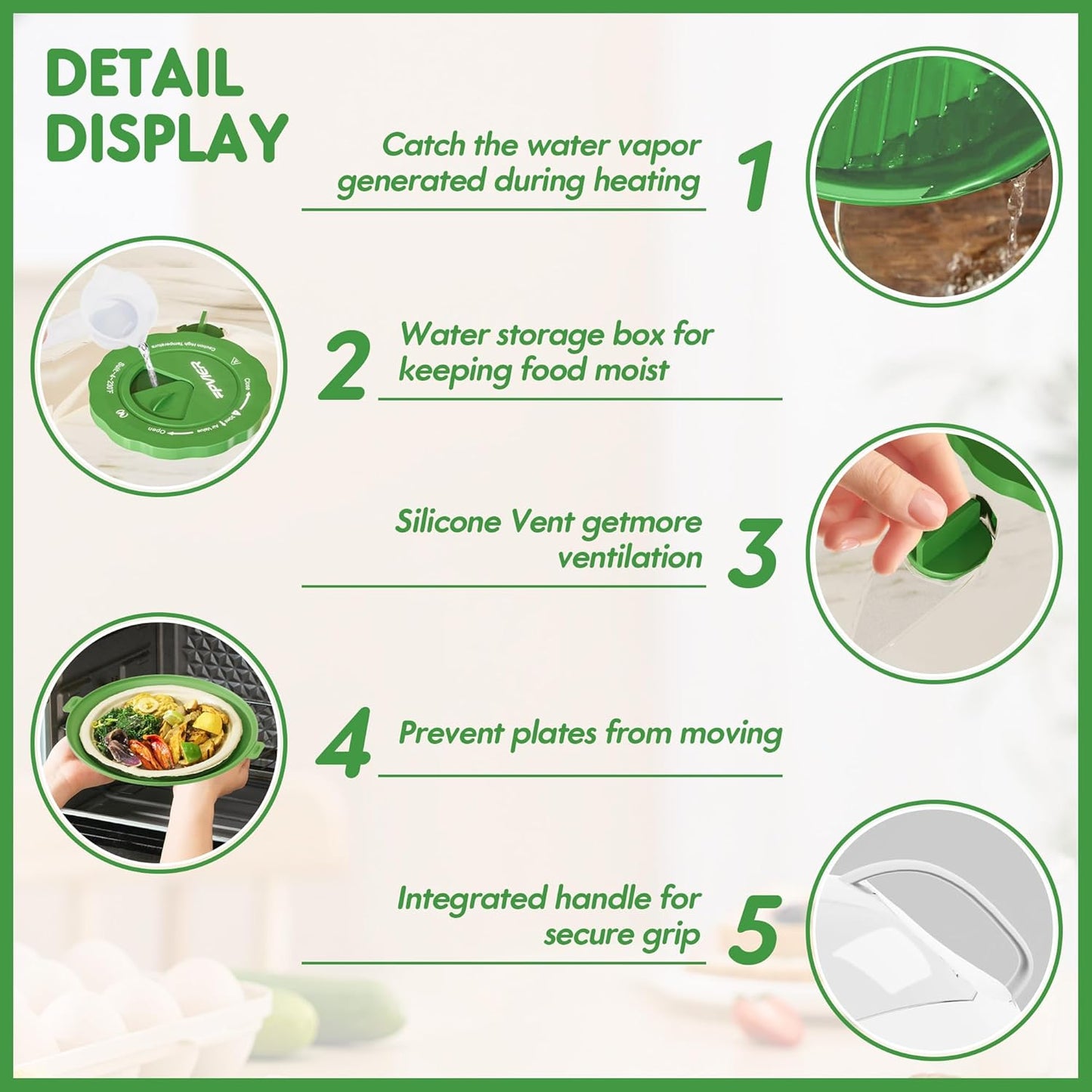 Microwave Splatter Cover for Food, Clear Microwave Cover with Water Steamer and Integrated Handle, 10 Inch Splatter Guard Lid with Plate, Kitchen Gadgets & Accessories (Green, 10 inch)