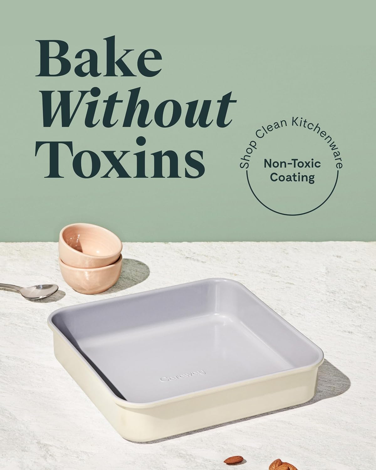 Caraway Non-Stick Ceramic 9” Square Pan - Naturally Slick Ceramic Coating - Non-Toxic, PTFE & PFOA Free - Perfect for Brownies, Lemon Bars, Cakes, & More - Slate
