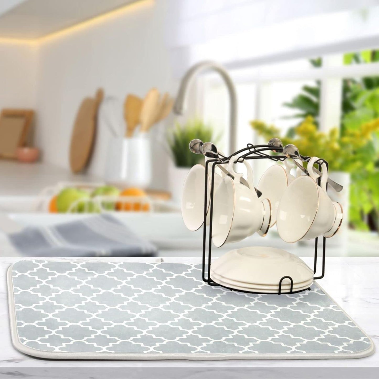 Senya Super Absorbent Dish Drying Mat, Microfiber Fast-Drying Dish Mat, 24'' x 18'', Kitchen Dish Drying Pad, Grey Moroccan, g295080429p523c558s1114