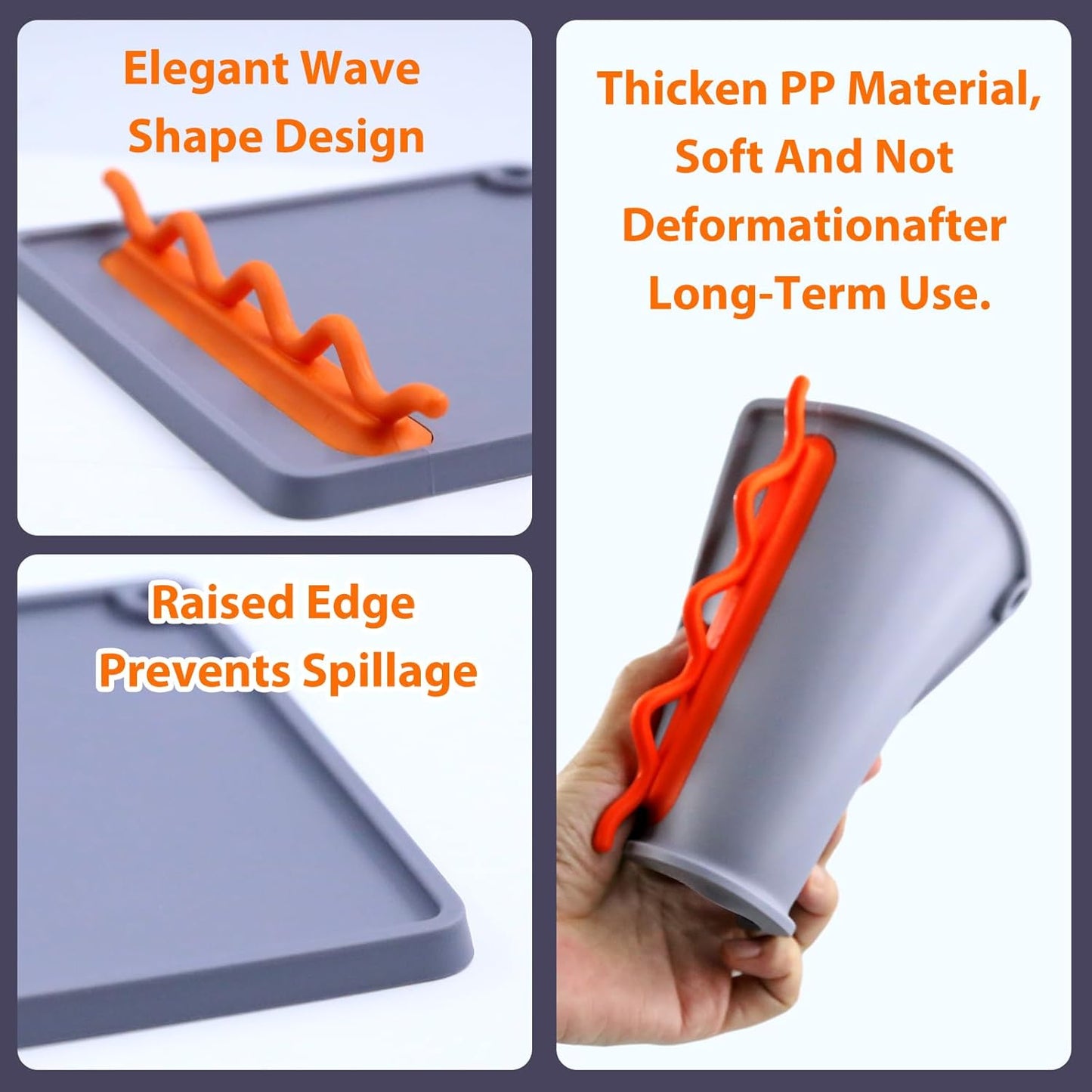 Silicone Spoon Rest for Kitchen Counter, Heat-Resistant & BPA-Free, Non-Slip Spoon Holder for Stove, Gray + Orange