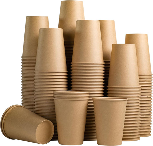 Lamosi 210 Pack 12 OZ Paper Coffee Cups, Disposable Kraft Paper Cups, Unbleached Brown Cups for Hot/Cold Beverage Party Home Office