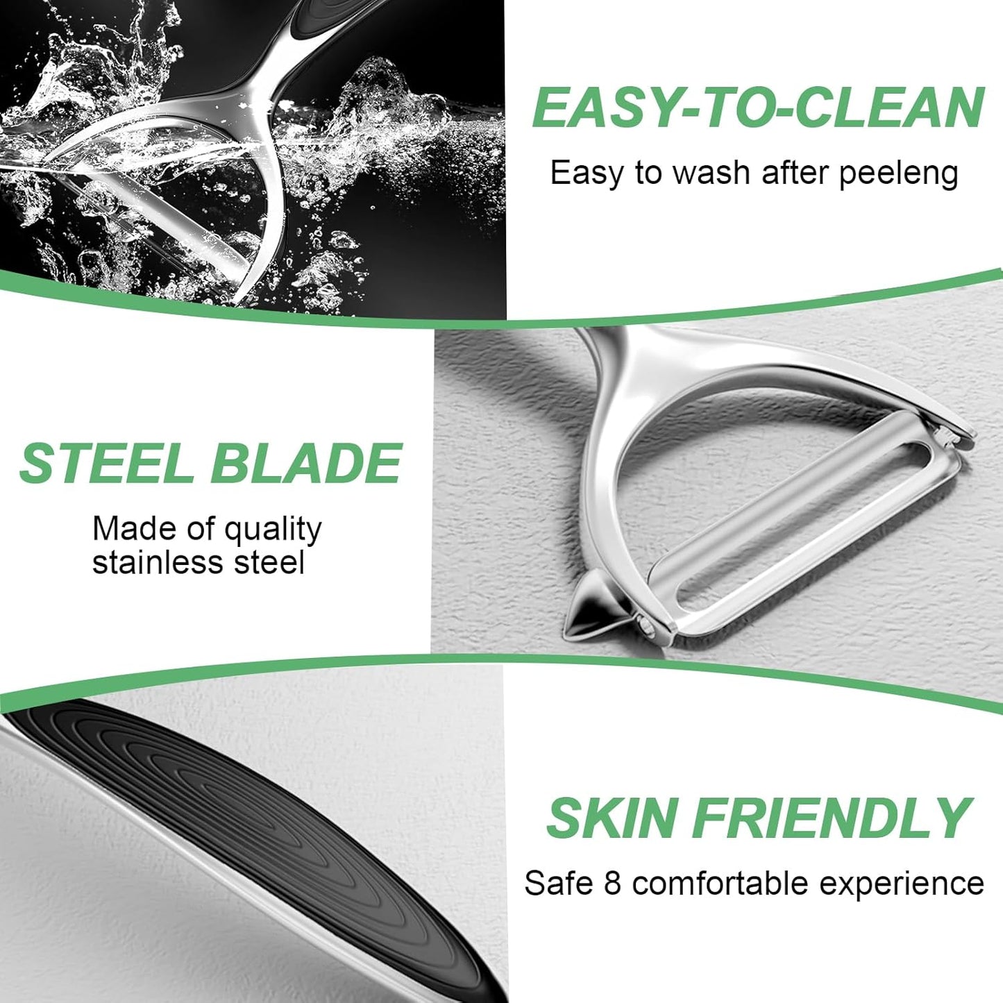 Vegetable Peeler - Stainless Steel Ultra Sharp Shape Potato Peelers, Non-Slip Soft Grip Handle, Y and I Effortless Carrot & Fruit Peeling 5-in-1 Peeler Set