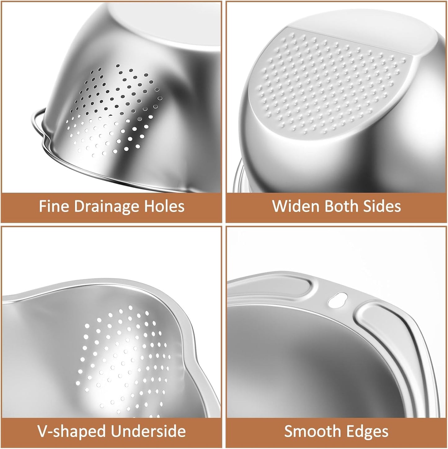 2 Pcs Rice Washer Strainer Bowl 4-in-1 Washing Bowl for Quinoa, Stainless Steel Rinser with Side Drainers Small Colander for Cleaning Fruits, Vegetables, and Beans - Versatile Kitchen Tool