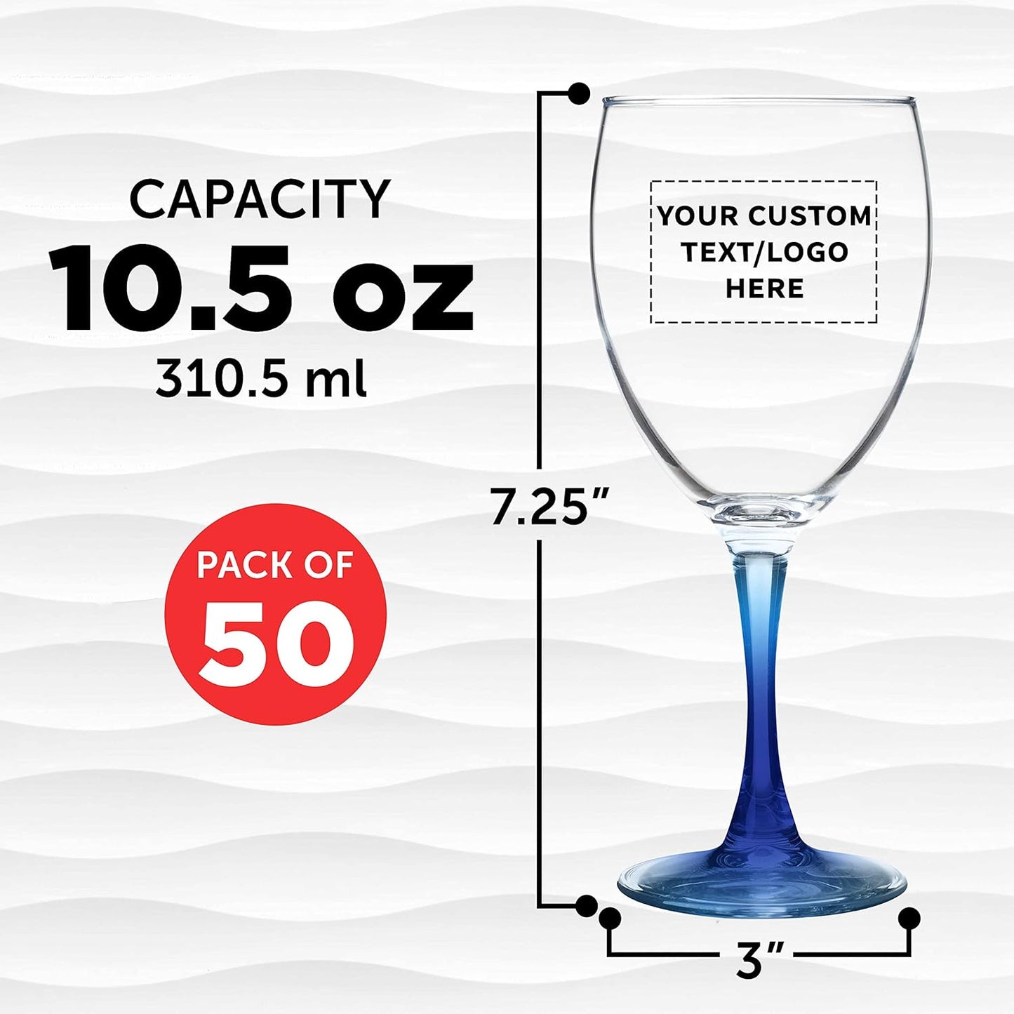 Custom Nuance Wine Glasses by ARC 10.5 oz. Set of 50, Personalized Bulk Pack - Restaurant Glassware, Perfect for Red Wine, White Wine, Cocktails - Blue