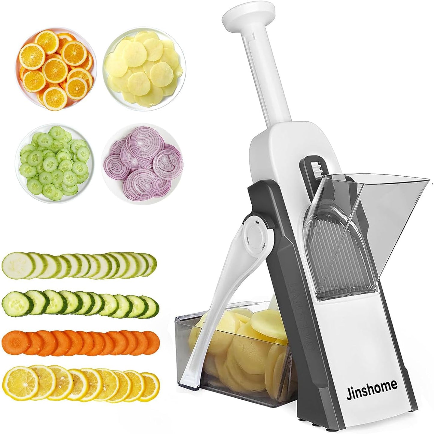 Mandoline Slicer/Veggie chopper for Kitchen &Safe Vegetable Chopper & Adjustable mandoline slicer.Easy to clean/storage/No need to replace the blade/safe and does not hurt your hands, gray