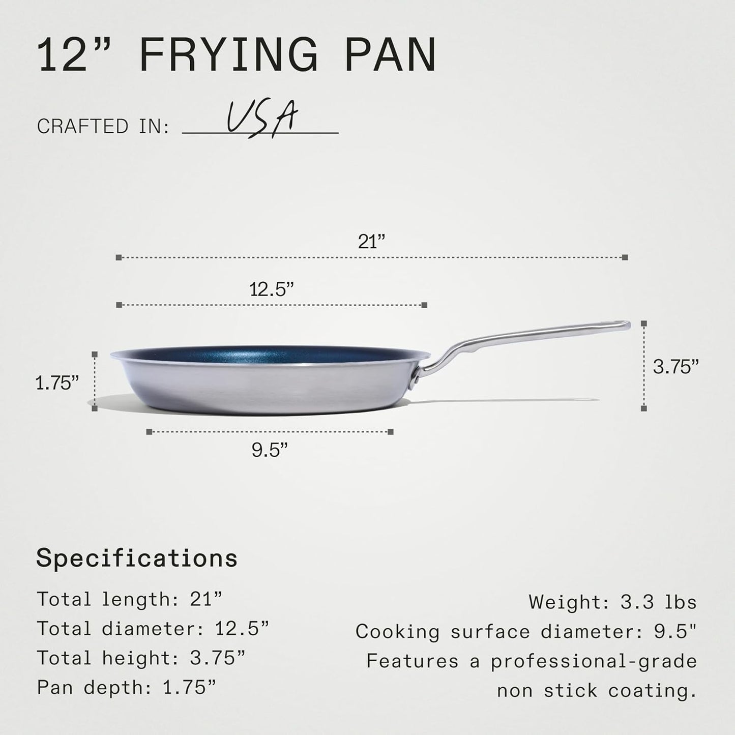 Made In Cookware - 12" Non Stick Frying Pan (Harbour Blue) - 5 Ply Stainless Clad Nonstick - Professional Cookware - Induction Compatible