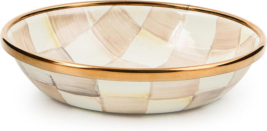 MACKENZIE-CHILDS Enamel Dipping Bowl, Small Serving Bowl for Entertaining, Brown-and-White Mocha Check