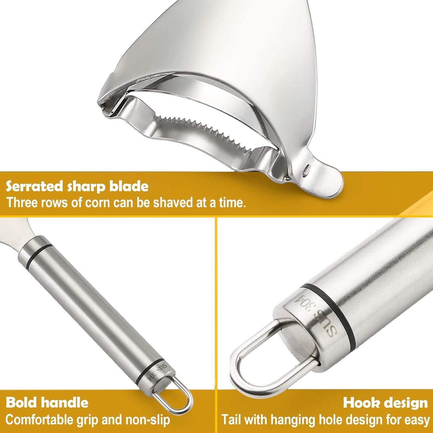 2 Pcs Corn Peeler Set with Long & Short Handle – Stainless Steel Corn Stripper Tools for Raw & Cooked Corn – Durable Kitchen Gadgets for Home, BBQ & Restaurant Use