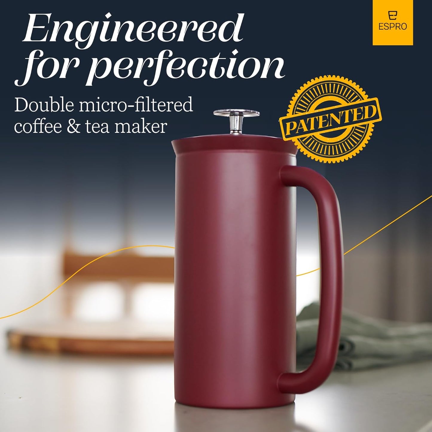 ESPRO P7 French Press Coffee Maker - Double-Walled Stainless Steel Insulated with Micro-Filter, 18 Ounces, Cranberry