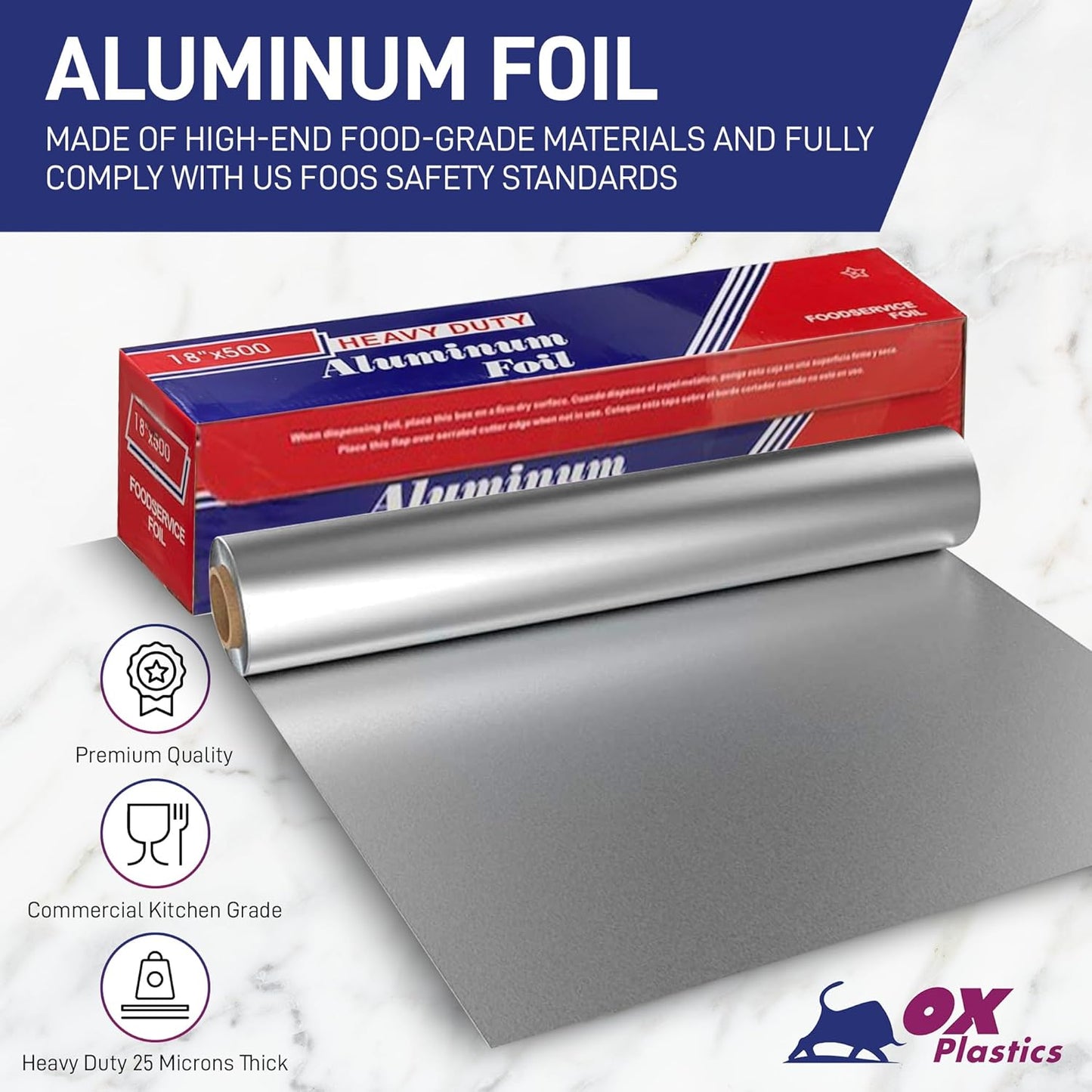 Aluminum Foil Wrap | Heavy-Duty, Commercial Grade for Food Service Industry | Silver Foil for Cooking, Roasting, Baking, BBQ & Parties | 18"x 500 feet (4 Pack)