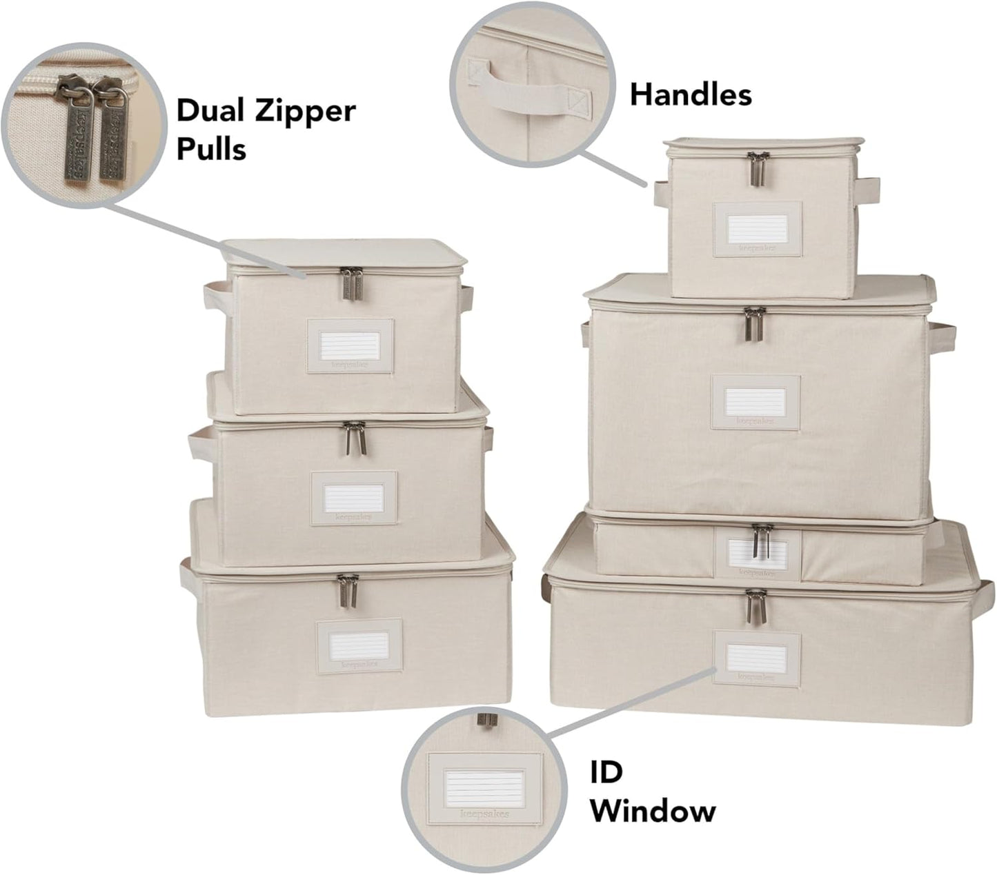 Covermates Keepsakes Dish Storage Box - Stackable, Reinforced Handles, China Storage, Beige Heather
