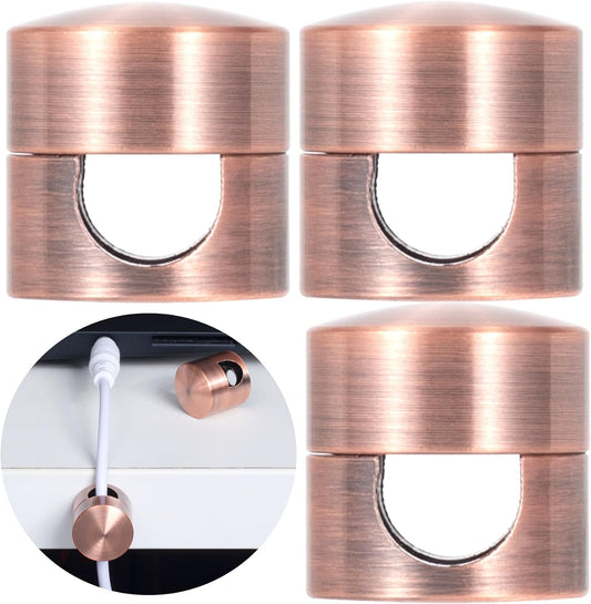 3 Sets Charger Holders for Cords, Red Bronze Color Adjustable Cable Anchor Holders, Adhesive Metal Cord Clips, Cable Management Wire Organizers for Desk, Office, Nightstand