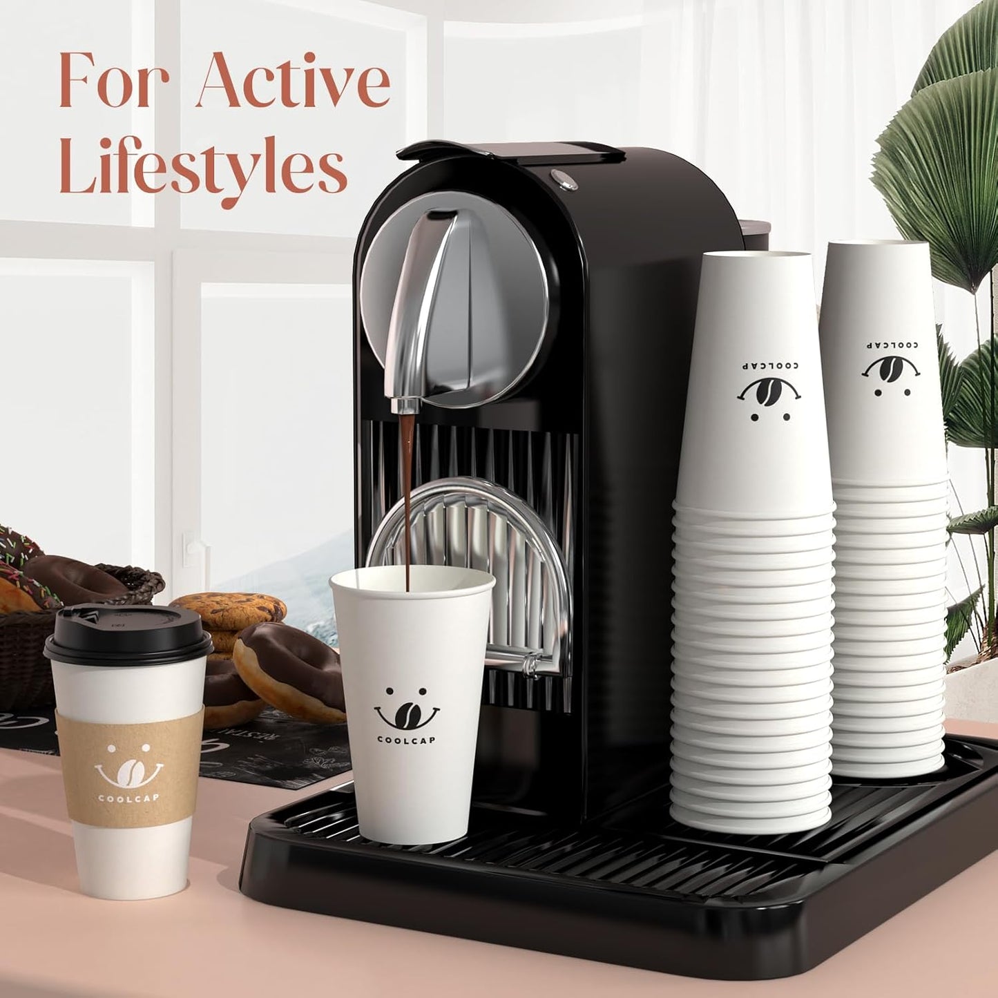 Coffee Cups with Lids and Sleeves, 16 oz 300 Pack To Go Cups with Lids, Paper Hot Cups for Hot & Cold Beverage (White, 16 oz)