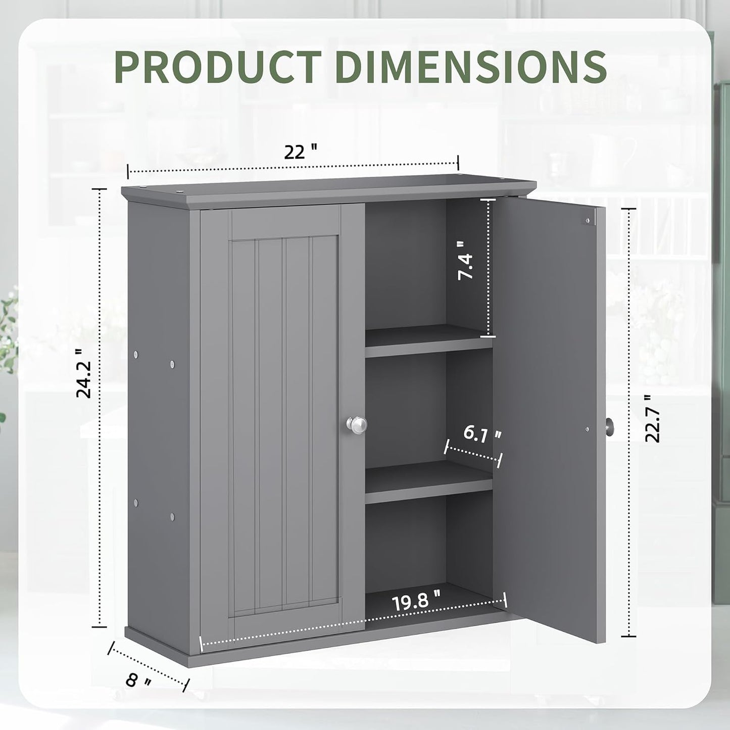 Meilocar Bathroom Wall Cabinet, Bathroom Cabinet Wall Mount, Over Toilet Space Saver Storage Cabinets Wall Mounted, Wood Medicine Cabinets with Doors, Grey