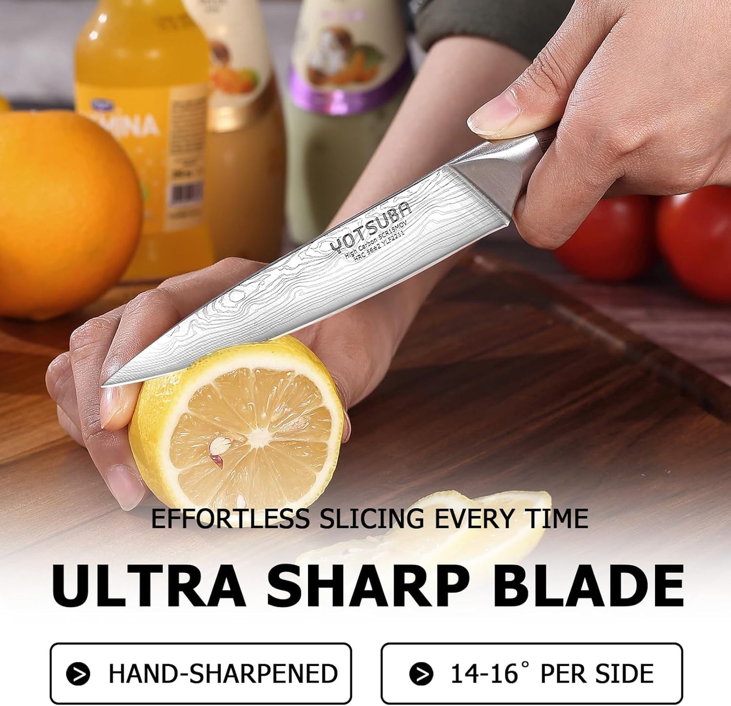 YOTSUBA Utility Knife,5 Inch Petty Kitchen Knife, Forged High Carbon German Steel chef knives, Paring knives, Full Tang & Razor Sharp Ergonomic Handle Design