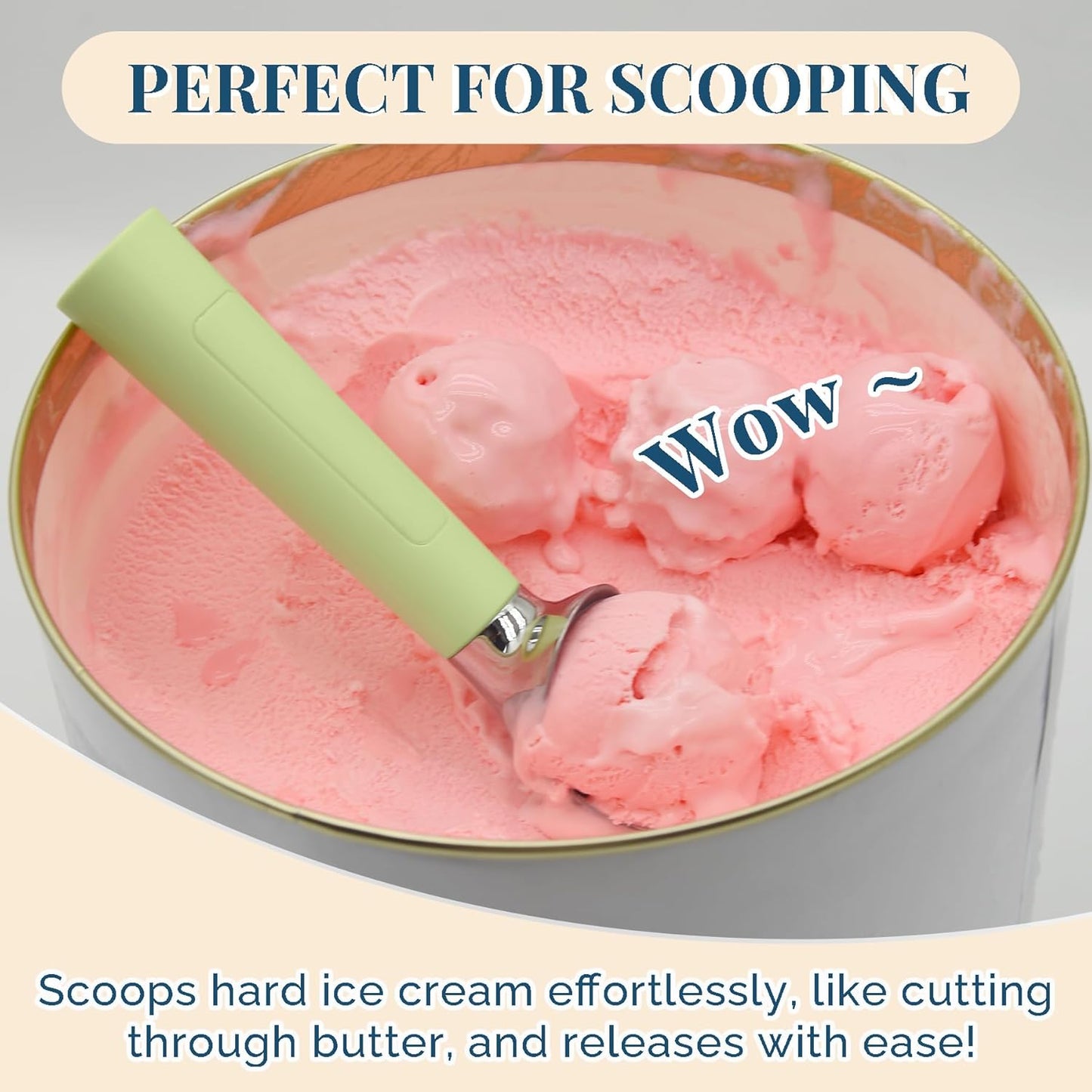 Heated Ice Cream Scoop Rechargeable, Electric Warming Ice Cream Scooper with LED Display, Heats to 158°F for Hard Ice Cream, Easy for Seniors & Kids, IP67 Waterproof (Pistachio Green, 2oz)