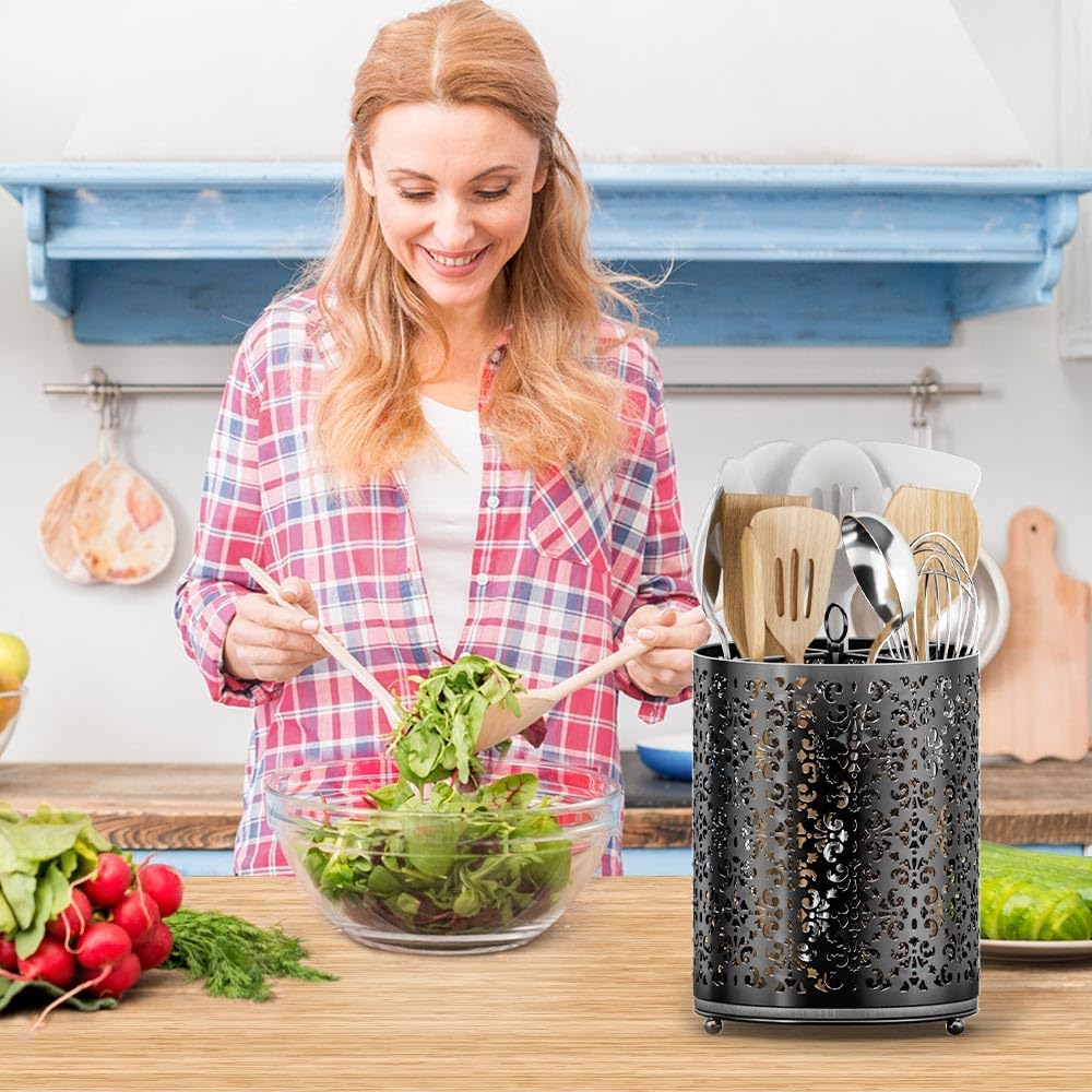 360° Rotating Utensil Holder - Extra Large Cooking Utensils Caddy Counter Organizer with Instant-Dry and Removable Base for Kitchen Tools