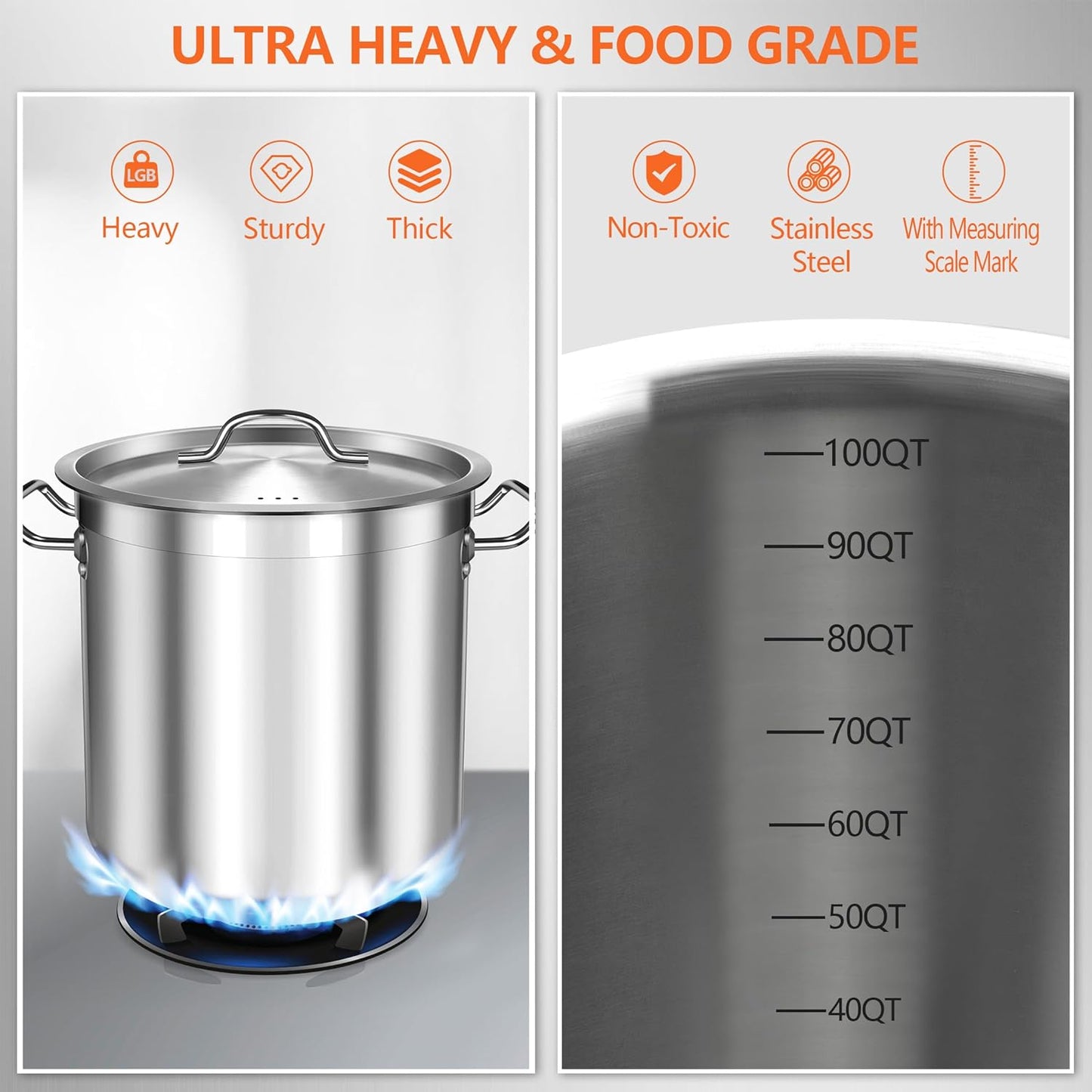100 Quart Stainless Steel Stock Pot with Lid – Giant Heavy Duty Cooking Pot for Soup, Stew, Crawfish – Commercial Grade, Induction Compatible – Ideal for Catering & Bulk Cooking