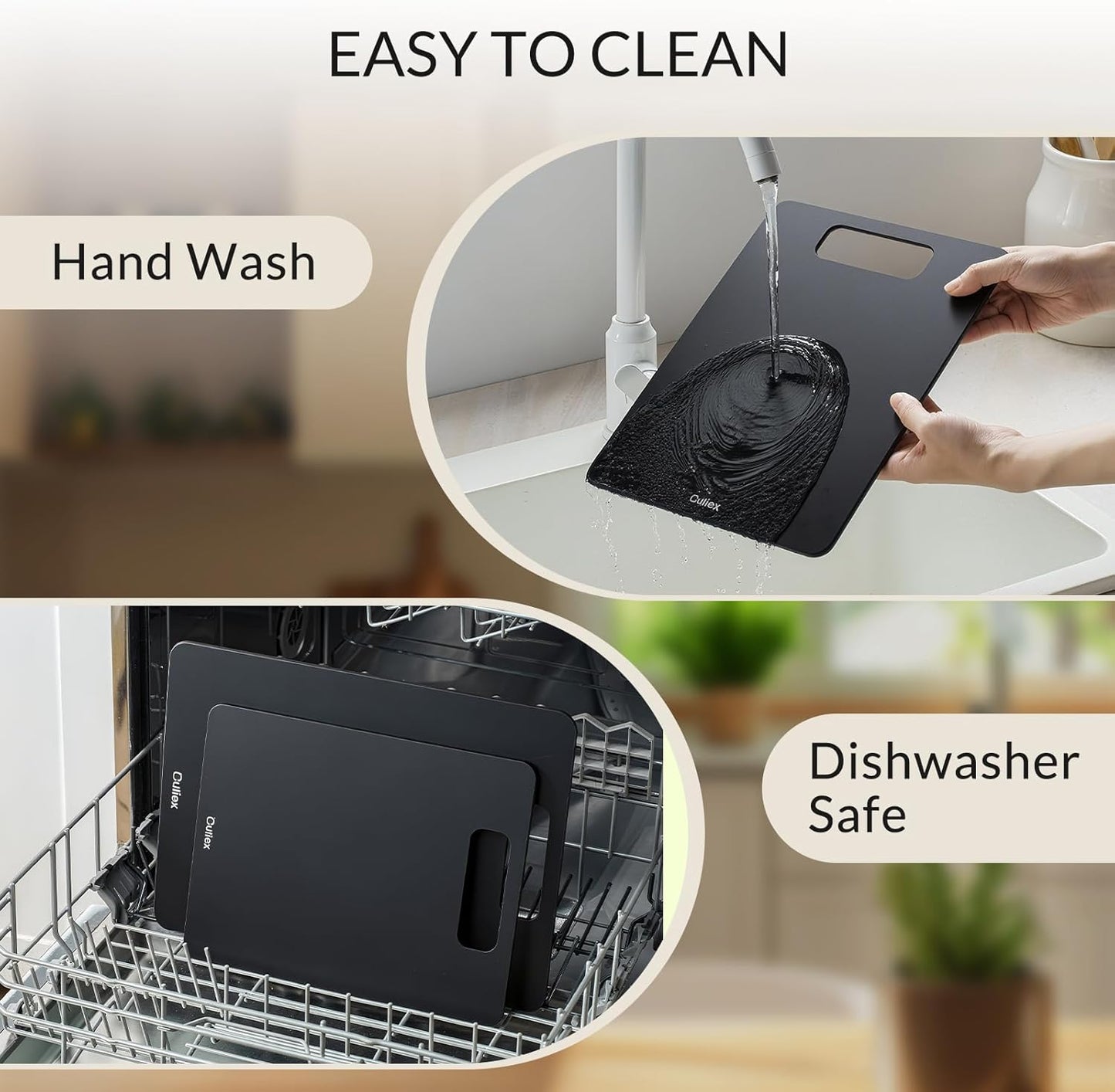 Cutting Boards for Kitchen [Set of 2], Wood Fiber Composite Cutting Board, Dishwasher Safe, Non Slip Non Toxic Chopping Board for Meat Vegetables Fruit Cheese - Black