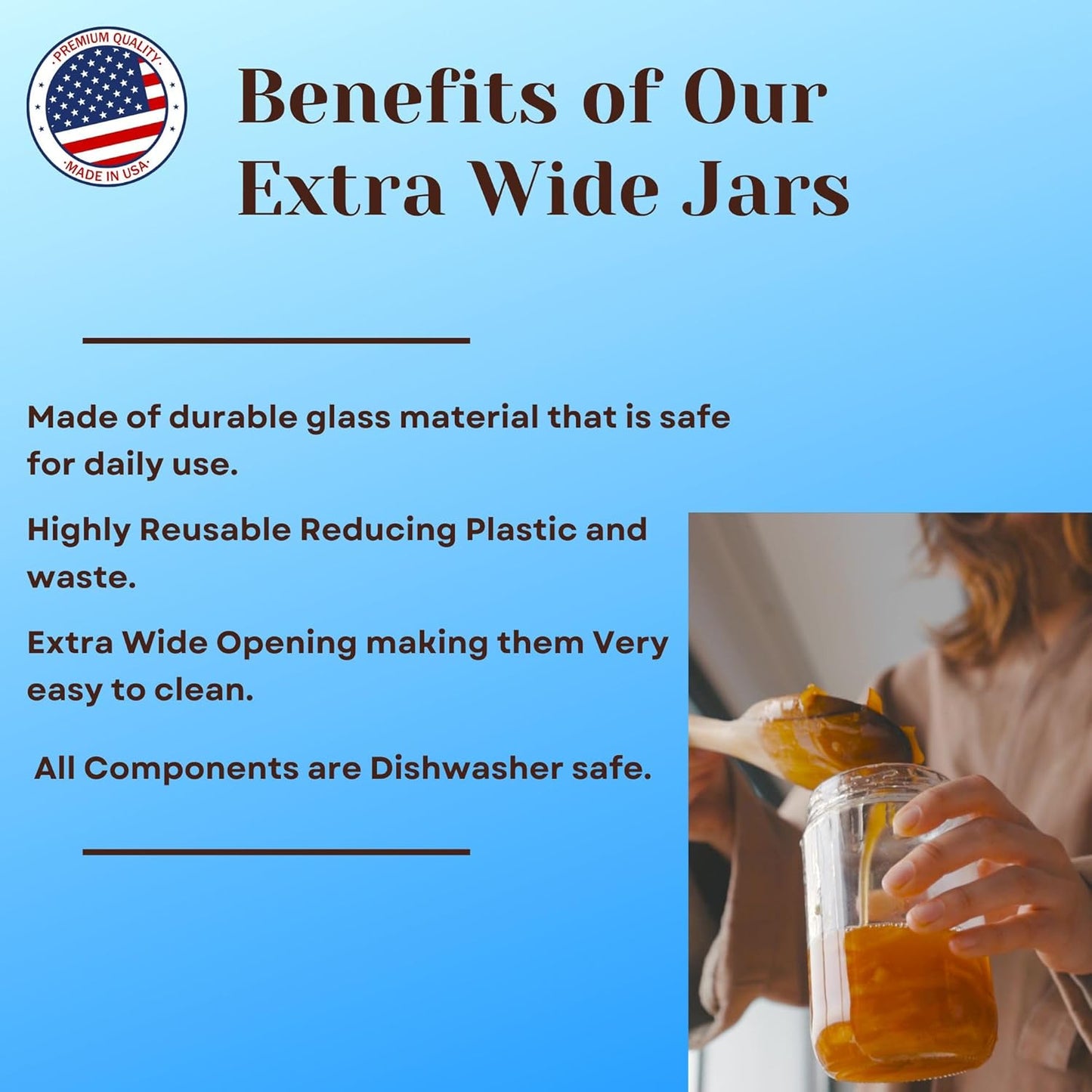 JARMING COLLECTIONS 32oz Extra Wide Mouth Glass Storage Jar with BPA-Free Plastic Lid – Quart Size Airtight Mason Jar for Kitchen, Pantry, and Food Storage (Set of 3)