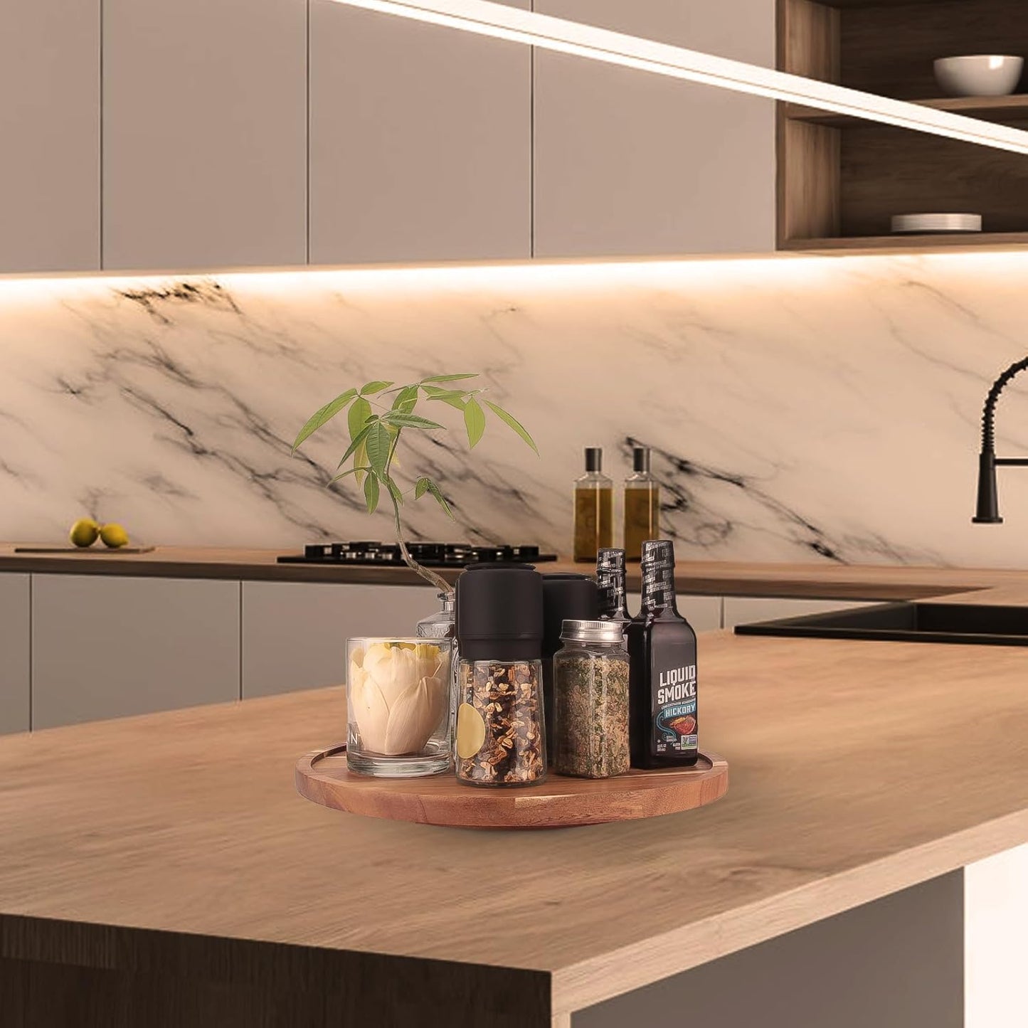 12 inch Wooden Lazy Susan Turntable for Cabinet, Acacia Lazy Susan Organizer for Table Top, Cabinet Fridge, Countertop, Pantry