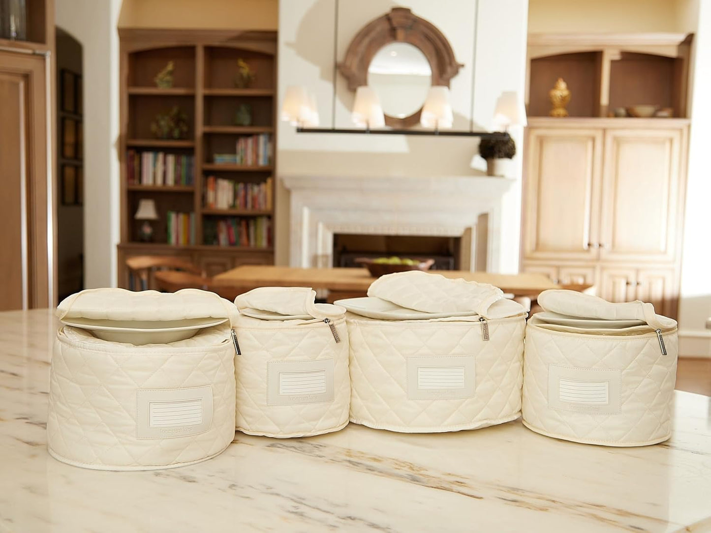 Covermates Keepsakes - Dish Storage Set - Padded Protection - ID Window - Stain Resistant - Machine Washable - China Storage, Cream