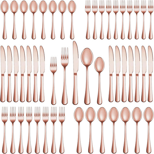 30 Pcs Rose Gold Silverware Set Service for 6, Premium Stainless Steel Flatware Set, Cutlery Utensil Set, Durable Home Kitchen Eating Tableware Set, Include Fork Knife Spoon Set, Dishwasher Safe
