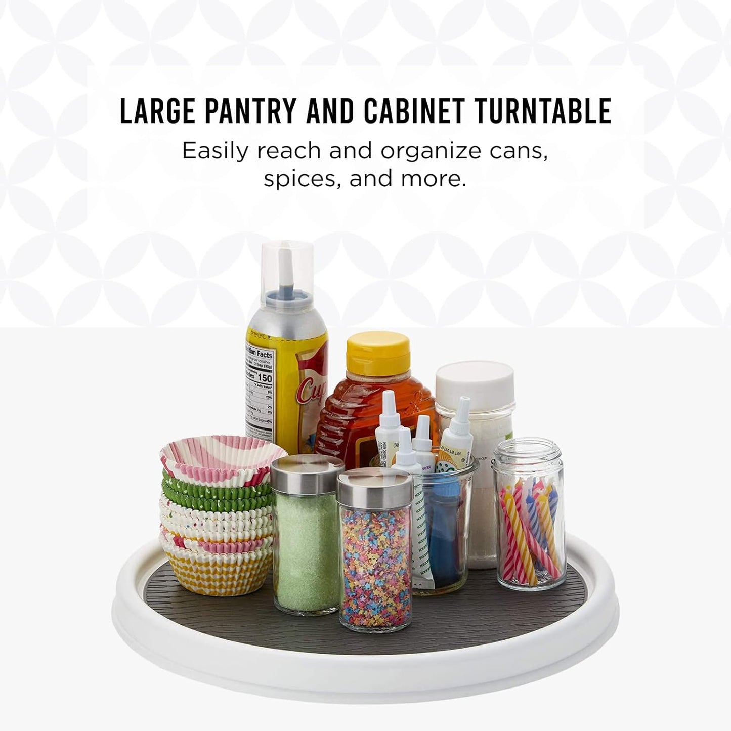 Copco Basics Non-Skid Pantry Cabinet Lazy Susan Turntable, 12-Inch, White/Gray, 1 Count (Pack of 1)