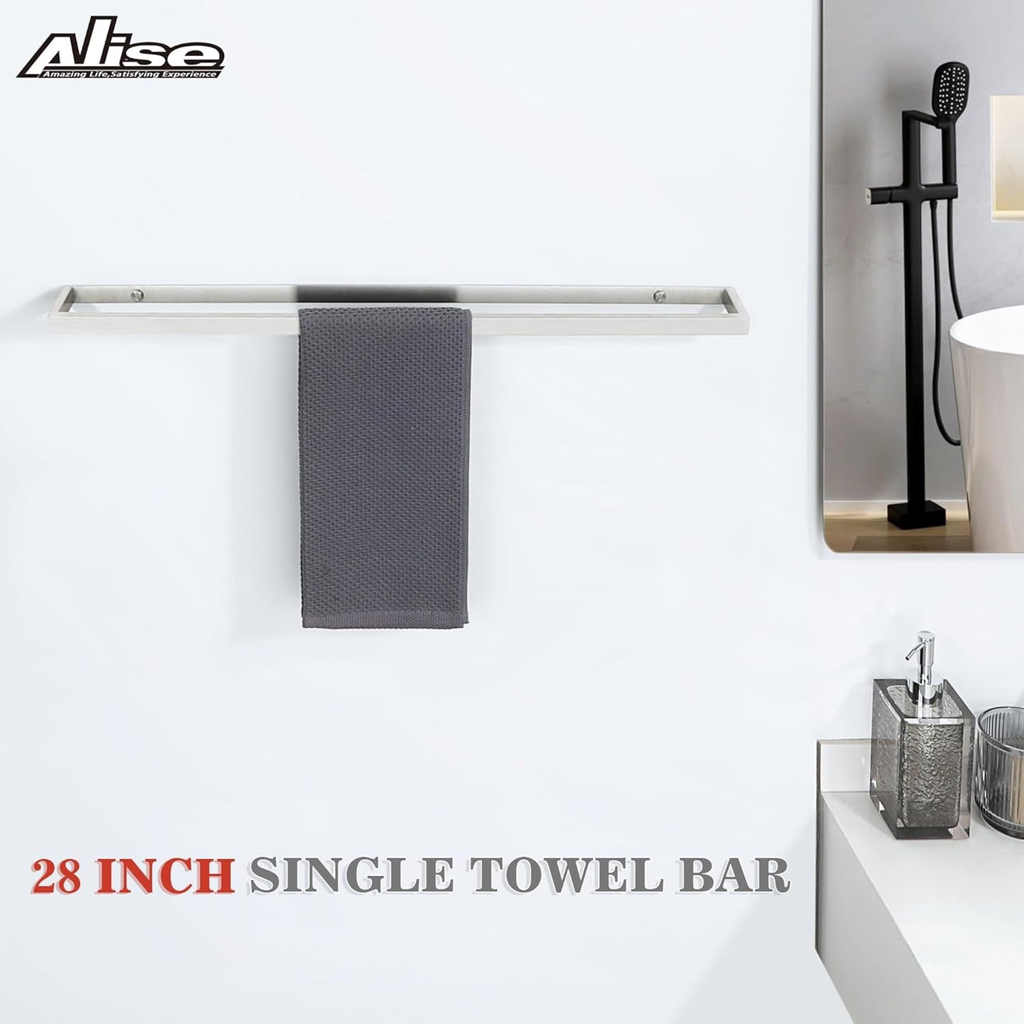 Alise Bath Towel Bar,Wall Mount Towel Holder Towel Rack Towel Hanger for Bathroom Lavatory,28 Inch SUS304 Stainless Steel Towel Rail,Brushed Finish GJF070-LS